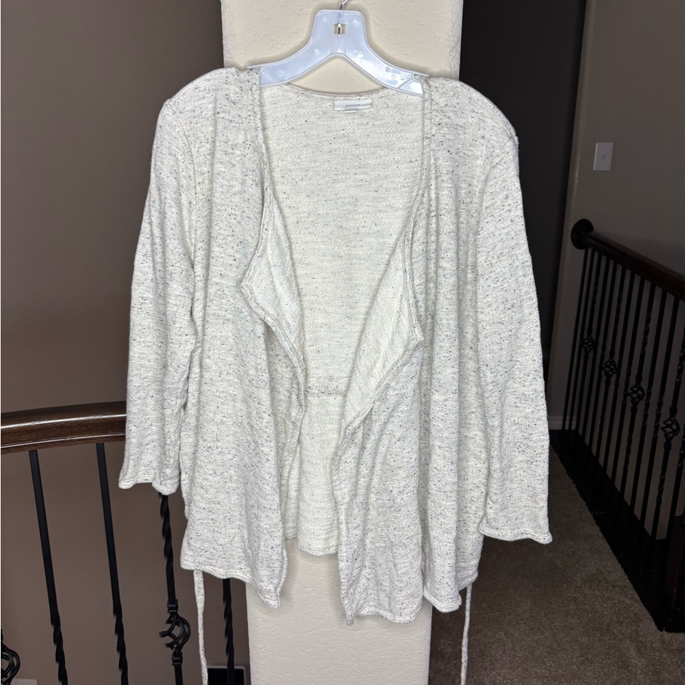 Pure Jill Open Front Tie Cardigan Size L Petite Neutral Minimalist Classic